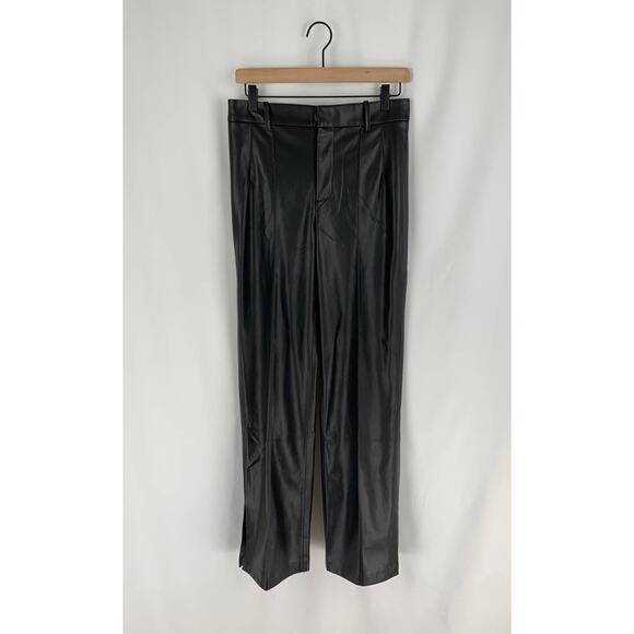 Mango MNGO Leather Effect Straight Trouser Pants Split Hem Womens Size 6 Black - Picture 4 of 10